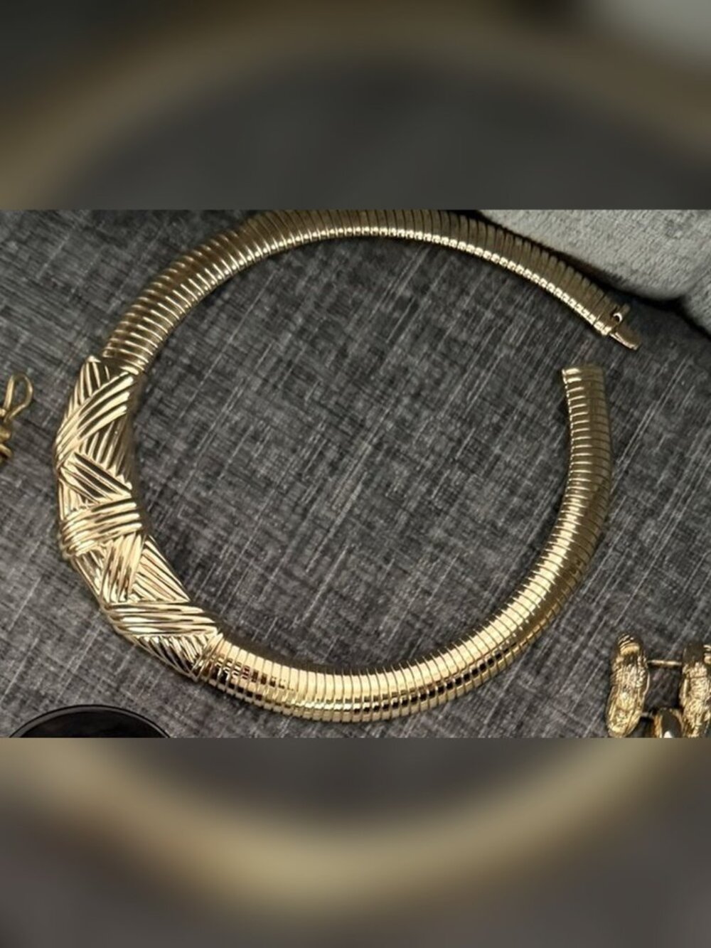 Vintage Gold Omega Collar with Woven Chevron Front